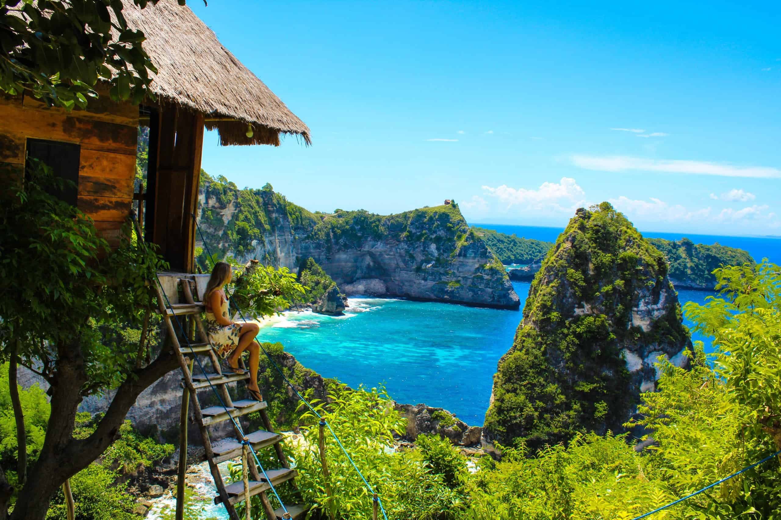Famous Kelingking Beach cliff at Nusa Penida.